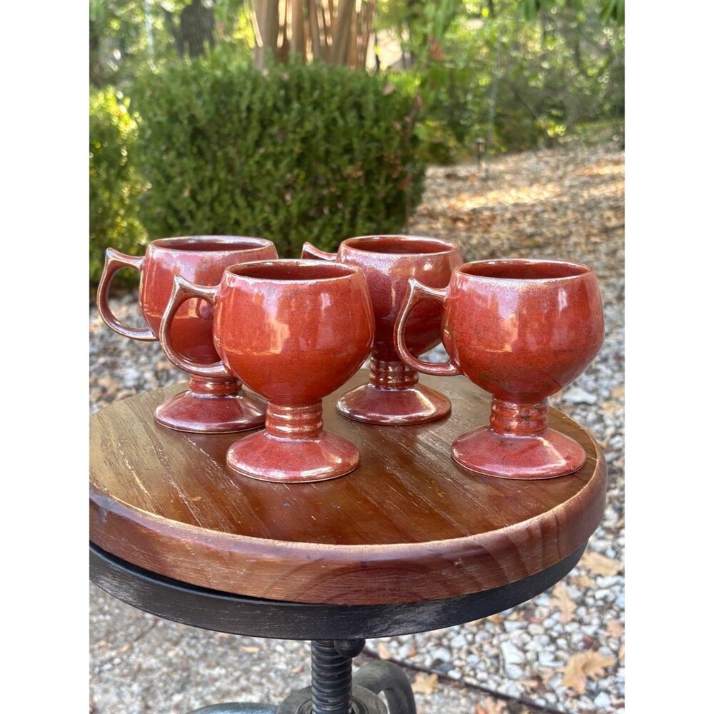 Vintage Diner Stoneware Mugs Iridescent Brown Glaze, 1970s Earth Tone Set of 4